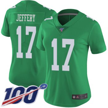 Nike Eagles #17 Alshon Jeffery Green Women's Stitched NFL Limited Rush 100th Season Jersey
