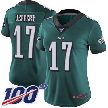 Nike Eagles #17 Alshon Jeffery Midnight Green Team Color Women's Stitched NFL 100th Season Vapor Limited Jersey