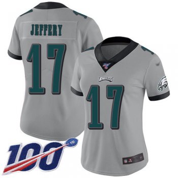Nike Eagles #17 Alshon Jeffery Silver Women's Stitched NFL Limited Inverted Legend 100th Season Jersey