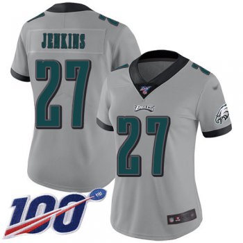 Nike Eagles #27 Malcolm Jenkins Silver Women's Stitched NFL Limited Inverted Legend 100th Season Jersey