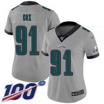 Nike Eagles #91 Fletcher Cox Silver Women's Stitched NFL Limited Inverted Legend 100th Season Jersey