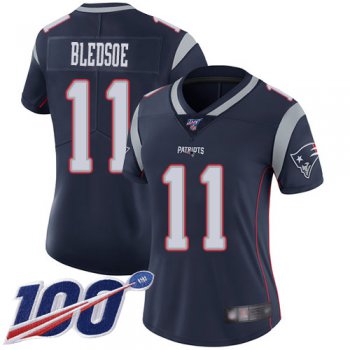 Nike Patriots #11 Drew Bledsoe Navy Blue Team Color Women's Stitched NFL 100th Season Vapor Limited Jersey