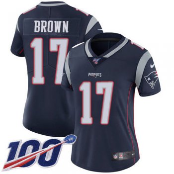 Nike Patriots #17 Antonio Brown Navy Blue Team Color Women's Stitched NFL 100th Season Vapor Limited Jersey