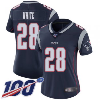 Nike Patriots #28 James White Navy Blue Team Color Women's Stitched NFL 100th Season Vapor Limited Jersey