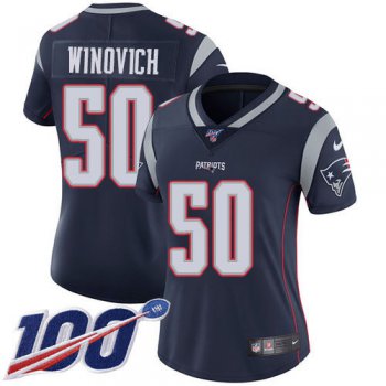 Nike Patriots #50 Chase Winovich Navy Blue Team Color Women's Stitched NFL 100th Season Vapor Limited Jersey