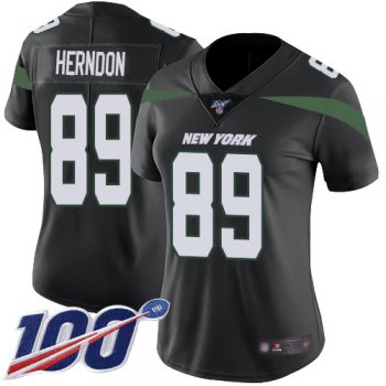 Nike Jets #89 Chris Herndon Black Alternate Women's Stitched NFL 100th Season Vapor Limited Jersey