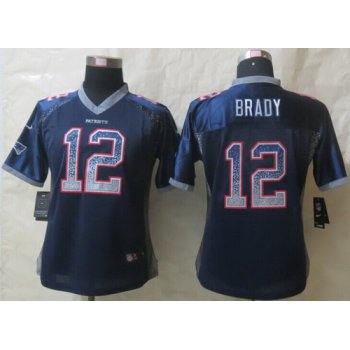 Nike New England Patriots #12 Tom Brady Drift Fashion Blue Womens Jersey