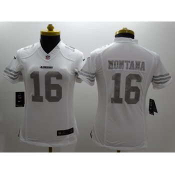 Nike San Francisco 49ers #16 Joe Montana Platinum White Womens Limited Jersey