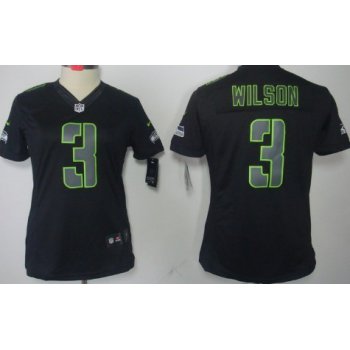 Nike Seattle Seahawks #3 Russell Wilson Black Impact Limited Womens Jersey