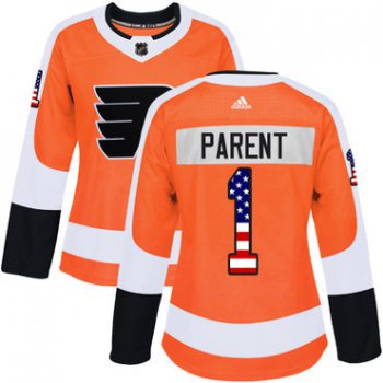 Adidas Philadelphia Flyers #1 Bernie Parent Orange Home Authentic USA Flag Women's Stitched NHL Jersey