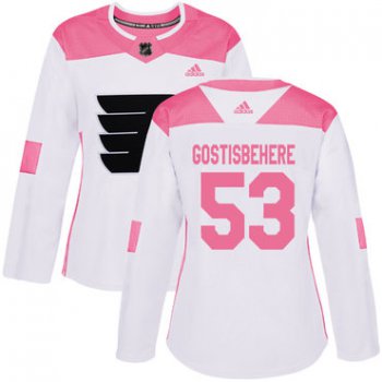 Adidas Philadelphia Flyers #53 Shayne Gostisbehere White Pink Authentic Fashion Women's Stitched NHL Jersey