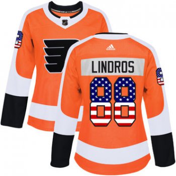 Adidas Philadelphia Flyers #88 Eric Lindros Orange Home Authentic USA Flag Women's Stitched NHL Jersey
