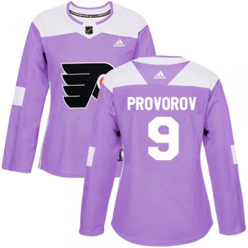 Adidas Philadelphia Flyers #9 Ivan Provorov Purple Authentic Fights Cancer Women's Stitched NHL Jersey