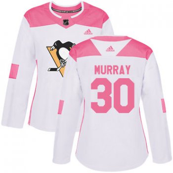 Adidas Pittsburgh Penguins #30 Matt Murray White Pink Authentic Fashion Women's Stitched NHL Jersey