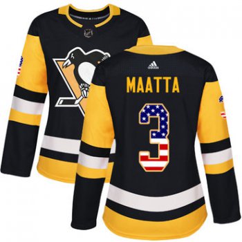 Adidas Pittsburgh Penguins #3 Olli Maatta Black Home Authentic USA Flag Women's Stitched NHL Jersey