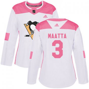 Adidas Pittsburgh Penguins #3 Olli Maatta White Pink Authentic Fashion Women's Stitched NHL Jersey