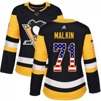 Adidas Pittsburgh Penguins #71 Evgeni Malkin Black Home Authentic USA Flag Women's Stitched NHL Jersey