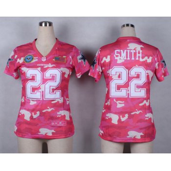 Nike Dallas Cowboys #22 Emmitt Smith 2014 Salute to Service Pink Camo Womens Jersey