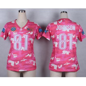 Nike Detroit Lions #81 Calvin Johnson 2014 Salute to Service Pink Camo Womens Jersey