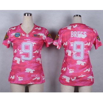 Nike New Orleans Saints #9 Drew Brees 2014 Salute to Service Pink Camo Womens Jersey