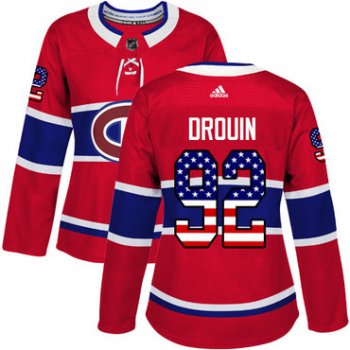 Adidas Montreal Canadiens #92 Jonathan Drouin Red Home Authentic USA Flag Women's Stitched NHL Jersey