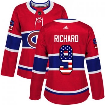 Adidas Montreal Canadiens #9 Maurice Richard Red Home Authentic USA Flag Women's Stitched NHL Jersey