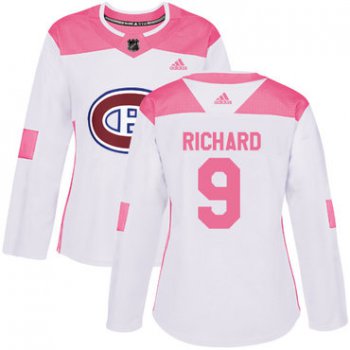 Adidas Montreal Canadiens #9 Maurice Richard White Pink Authentic Fashion Women's Stitched NHL Jersey