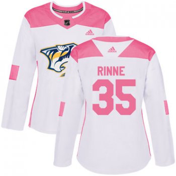 Adidas Nashville Predators #35 Pekka Rinne White Pink Authentic Fashion Women's Stitched NHL Jersey