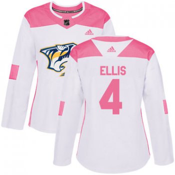 Adidas Nashville Predators #4 Ryan Ellis White Pink Authentic Fashion Women's Stitched NHL Jersey