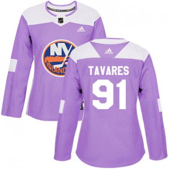 Adidas New York Islanders #91 John Tavares Purple Authentic Fights Cancer Women's Stitched NHL Jersey