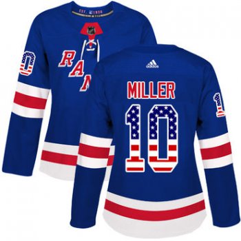 Adidas New York Rangers #10 J.T. Miller Royal Blue Home Authentic USA Flag Women's Stitched NHL Jersey