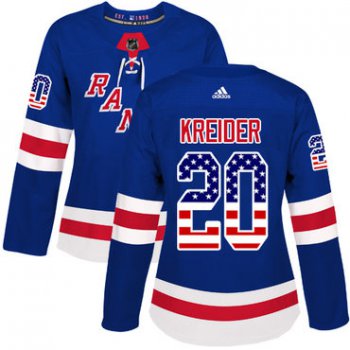 Adidas New York Rangers #20 Chris Kreider Royal Blue Home Authentic USA Flag Women's Stitched NHL Jersey