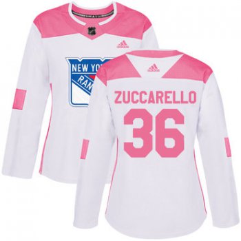 Adidas New York Rangers #36 Mats Zuccarello White Pink Authentic Fashion Women's Stitched NHL Jersey