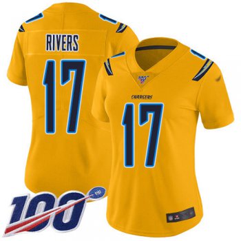 Nike Chargers #17 Philip Rivers Gold Women's Stitched NFL Limited Inverted Legend 100th Season Jersey