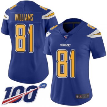 Nike Chargers #81 Mike Williams Electric Blue Women's Stitched NFL Limited Rush 100th Season Jersey