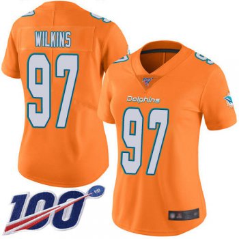Nike Dolphins #97 Christian Wilkins Orange Women's Stitched NFL Limited Rush 100th Season Jersey