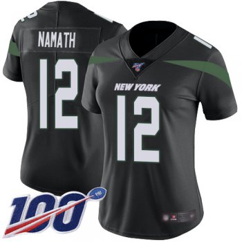 Nike Jets #12 Joe Namath Black Alternate Women's Stitched NFL 100th Season Vapor Limited Jersey