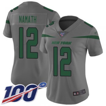 Nike Jets #12 Joe Namath Gray Women's Stitched NFL Limited Inverted Legend 100th Season Jersey
