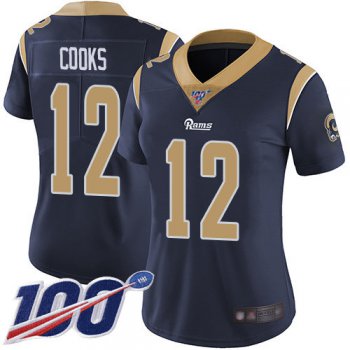 Nike Rams #12 Brandin Cooks Navy Blue Team Color Women's Stitched NFL 100th Season Vapor Limited Jersey