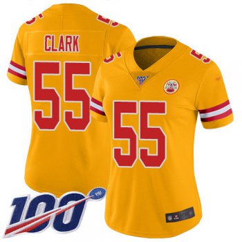 Nike Chiefs #55 Frank Clark Gold Women's Stitched NFL Limited Inverted Legend 100th Season Jersey