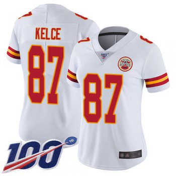 Nike Chiefs #87 Travis Kelce White Women's Stitched NFL 100th Season Vapor Limited Jersey