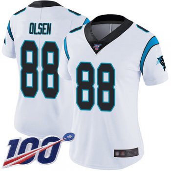 Nike Panthers #88 Greg Olsen White Women's Stitched NFL 100th Season Vapor Limited Jersey