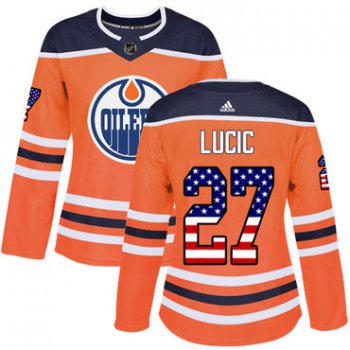 Adidas Edmonton Oilers #27 Milan Lucic Orange Home Authentic USA Flag Women's Stitched NHL Jersey