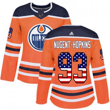 Adidas Edmonton Oilers #93 Ryan Nugent-Hopkins Orange Home Authentic USA Flag Women's Stitched NHL Jersey