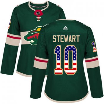Adidas Minnesota Wild #10 Chris Stewart Green Home Authentic USA Flag Women's Stitched NHL Jersey