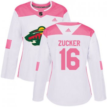 Adidas Minnesota Wild #16 Jason Zucker White Pink Authentic Fashion Women's Stitched NHL Jersey