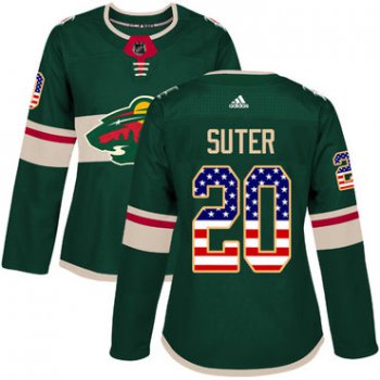 Adidas Minnesota Wild #20 Ryan Suter Green Home Authentic USA Flag Women's Stitched NHL Jersey