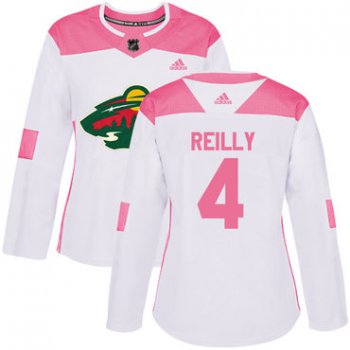 Adidas Minnesota Wild #4 Mike Reilly White Pink Authentic Fashion Women's Stitched NHL Jersey
