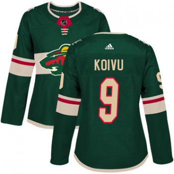 Adidas Minnesota Wild #9 Mikko Koivu Green Home Authentic Women's Stitched NHL Jersey