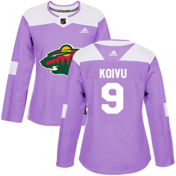 Adidas Minnesota Wild #9 Mikko Koivu Purple Authentic Fights Cancer Women's Stitched NHL Jersey
